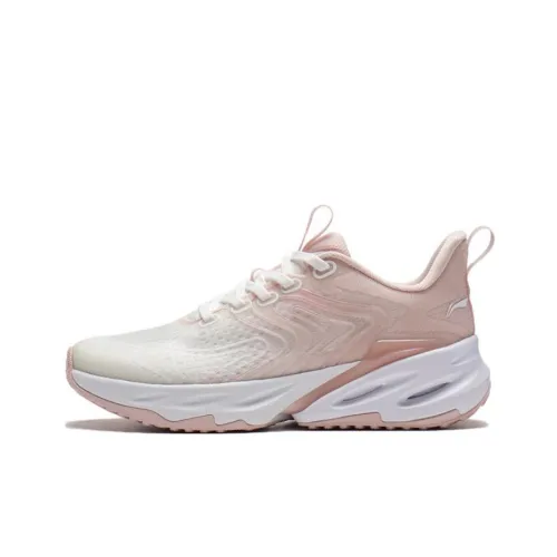 LINING EazGo Running Shoes Women's Low-Top Champagne White/Peach Pink