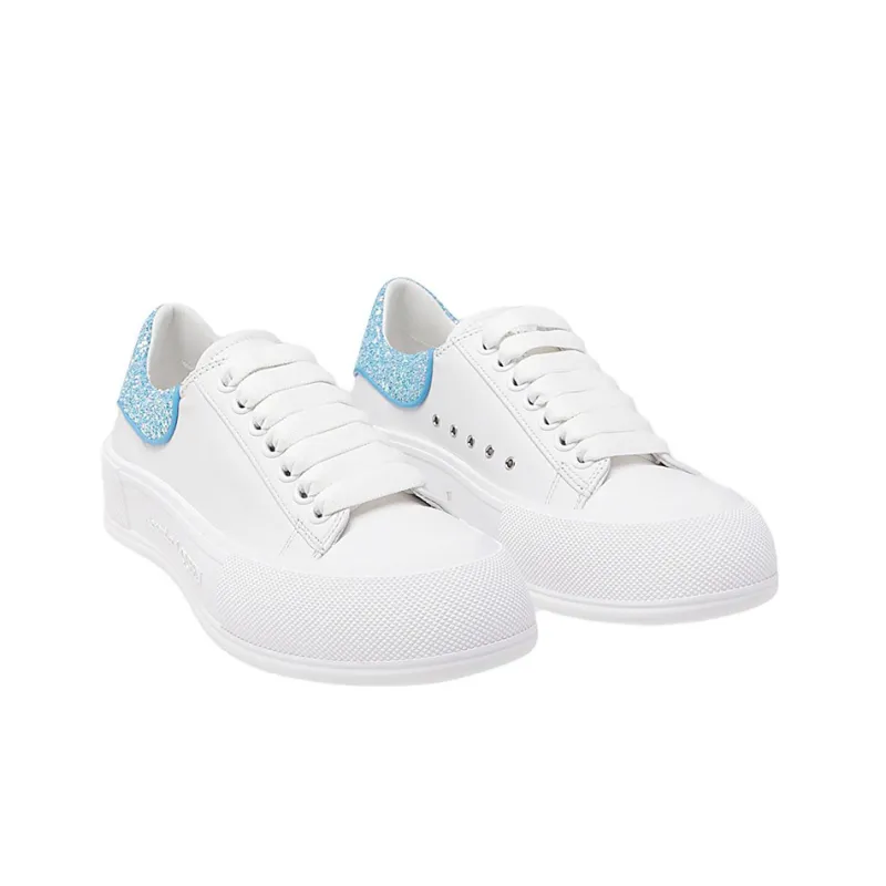 Alexander McQueen Deck Plimsol White Blue Glitter Women's-3