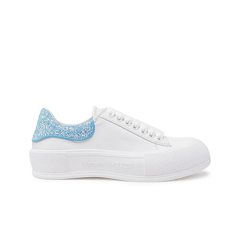 Alexander McQueen Deck Plimsol White Blue Glitter Women's-1