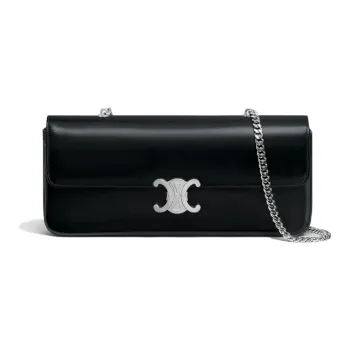 CELINE Triomphe Arc De Triomphe Cow Leather Chain Shoulder Bag Handbag Regular Women's Black Silver