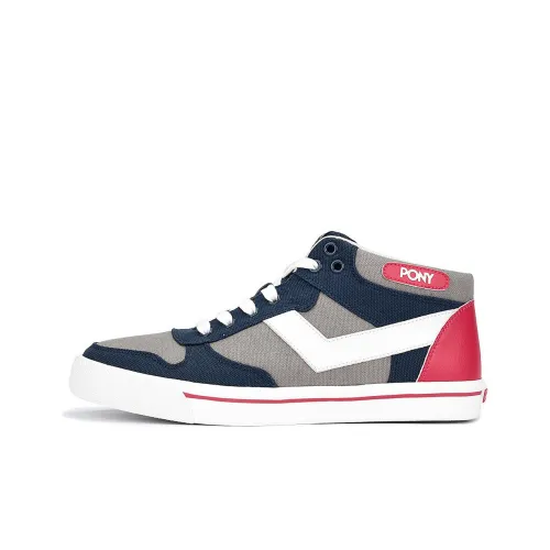 Pony Skateboard Shoes Women's Mid-Top Gray/Blue/White/Red