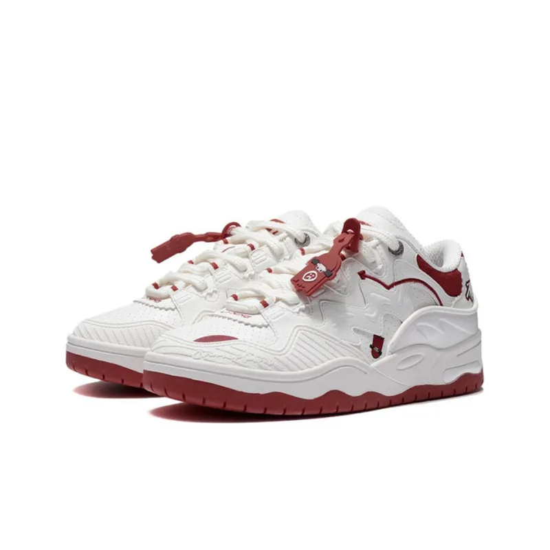 LiNing CF Tracing Theone Cushioning Anti Slip And Wear Resistant Low Top Casual Shoes Women's White Red-2
