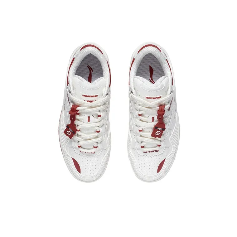LiNing CF Tracing Theone Cushioning Anti Slip And Wear Resistant Low Top Casual Shoes Women's White Red-3