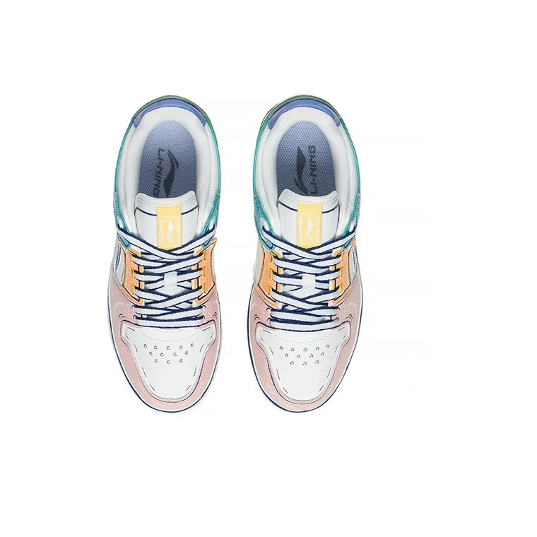 LiNing Tianji Slip Resistant Cushioning Abrasion Resistant Low Top Skateboard Shoes Women's White Blue Pink-3