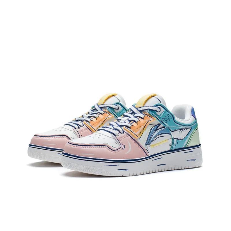 LiNing Tianji Slip Resistant Cushioning Abrasion Resistant Low Top Skateboard Shoes Women's White Blue Pink-2