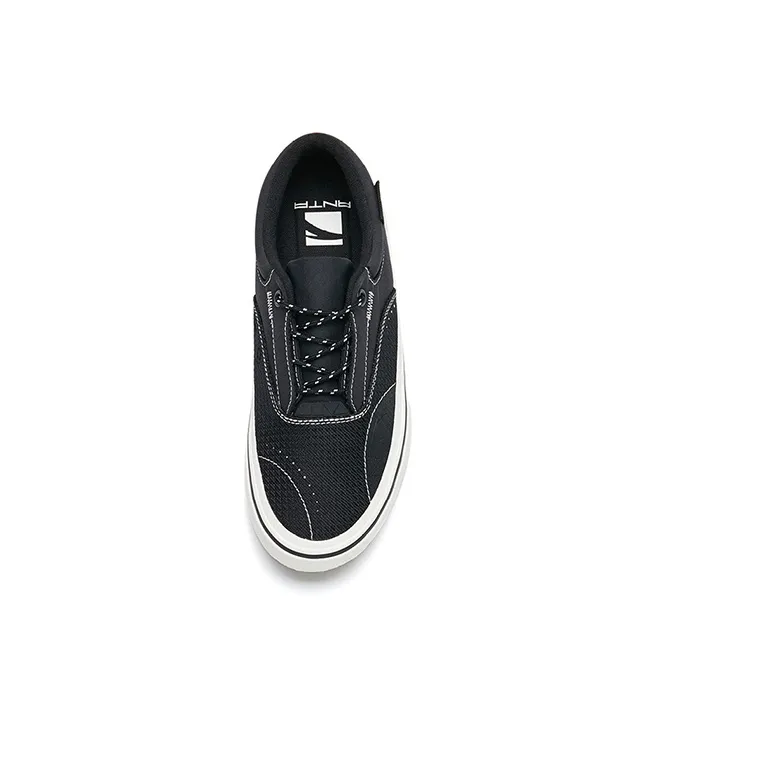 Anta Qian Xing Wear Resistant Low Top Skateboard Shoes Women's Black White Lace Up Version-2