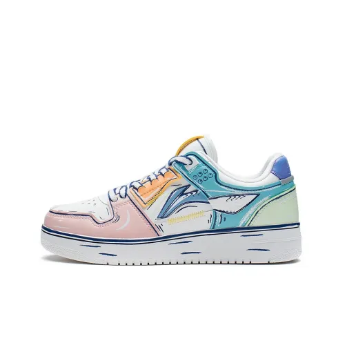 LINING Tianji Series Skateboard Shoes Women's Low-Top Mist White/Peach Orange Pink/Pure Blue