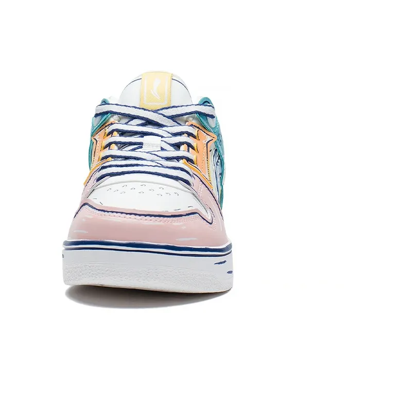 LiNing Tianji Slip Resistant Cushioning Abrasion Resistant Low Top Skateboard Shoes Women's White Blue Pink-4