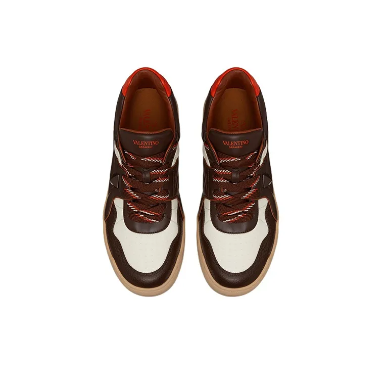 Valentino One Stud Low Top Brown White-3