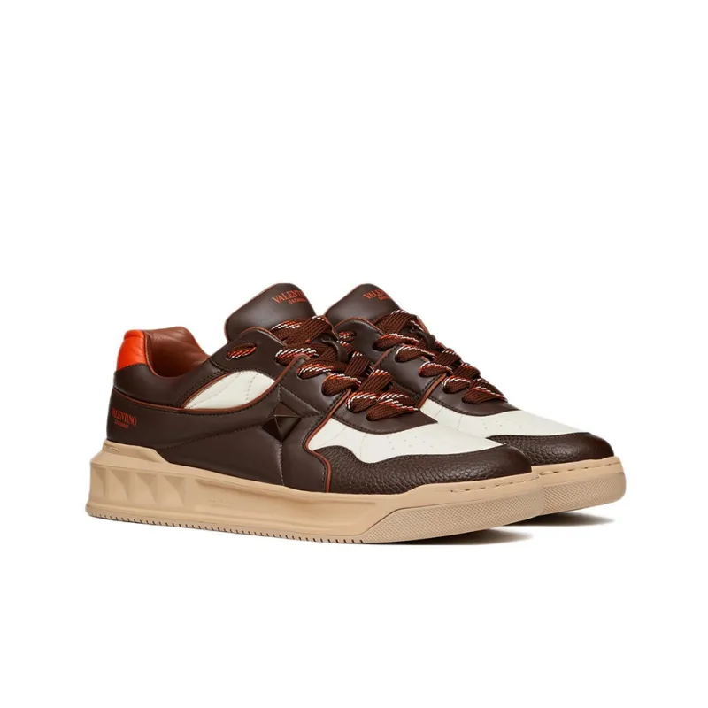 Valentino One Stud Low Top Brown White-2