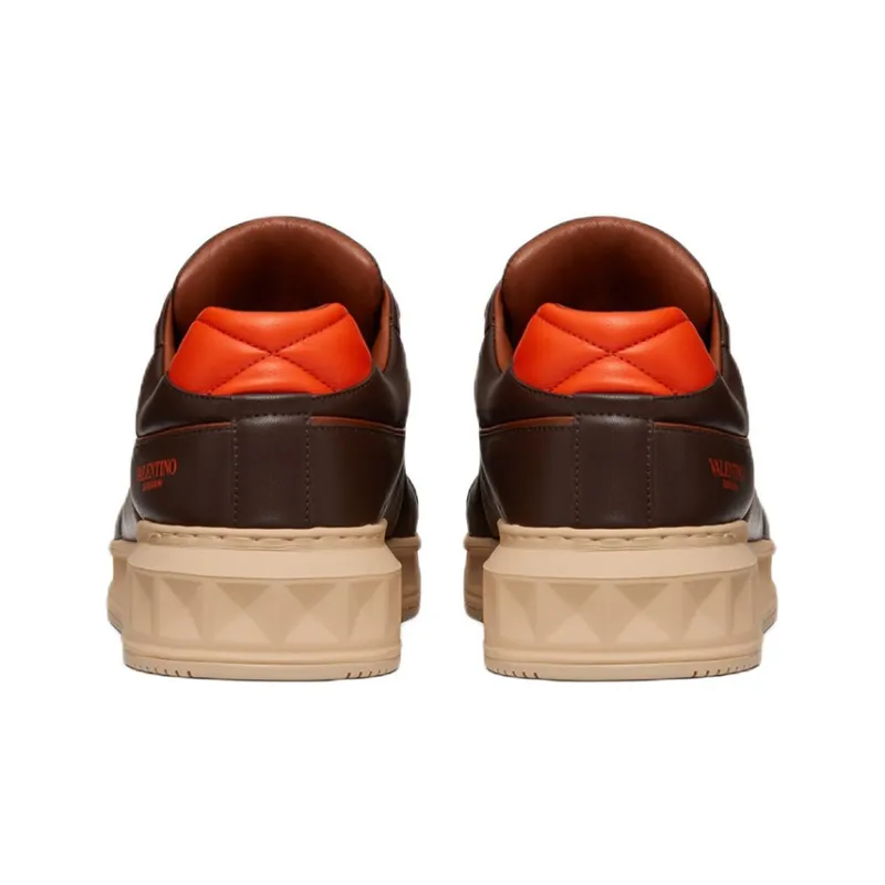 Valentino One Stud Low Top Brown White-4