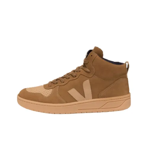 VEJA V-15 Mid-Top Stylish Skateboarding Shoes Unisex Brown Yellow