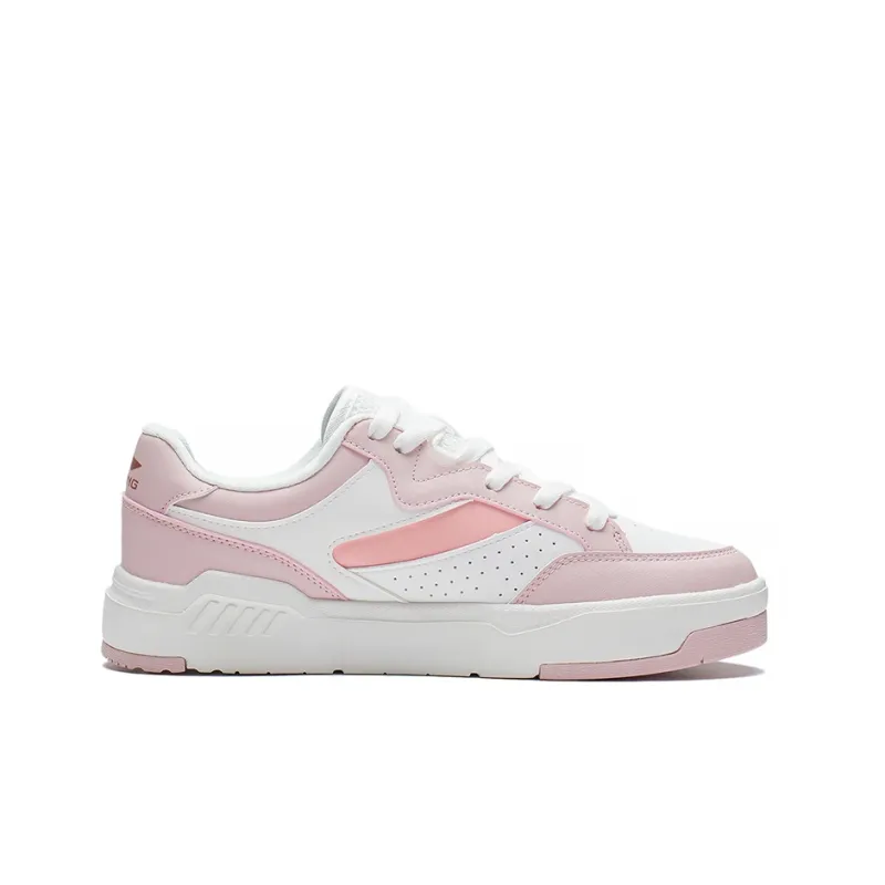 LiNing Ace Anti Slip Wear Resistant Low Top Skateboard Shoes Women's White Pink-1