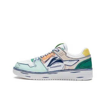 LiNing Abrasion Resistant Breathable Low Top Skateboard Shoes Men's White Green