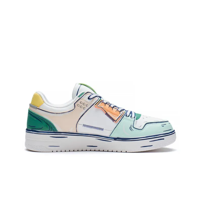 LiNing Abrasion Resistant Breathable Low Top Skateboard Shoes Men's White Green-1