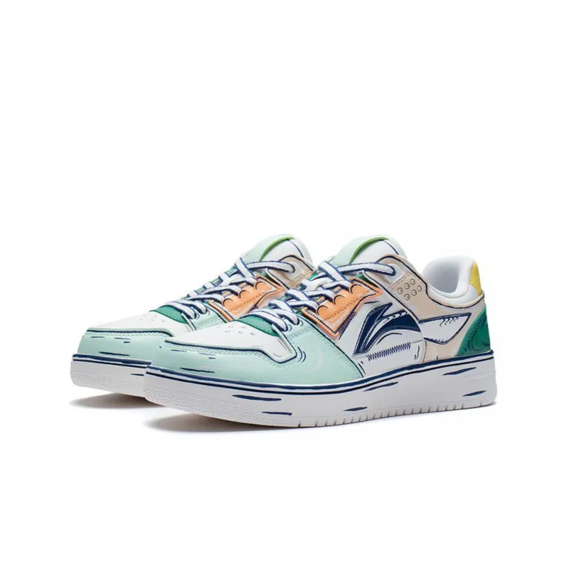 LiNing Abrasion Resistant Breathable Low Top Skateboard Shoes Men's White Green-2