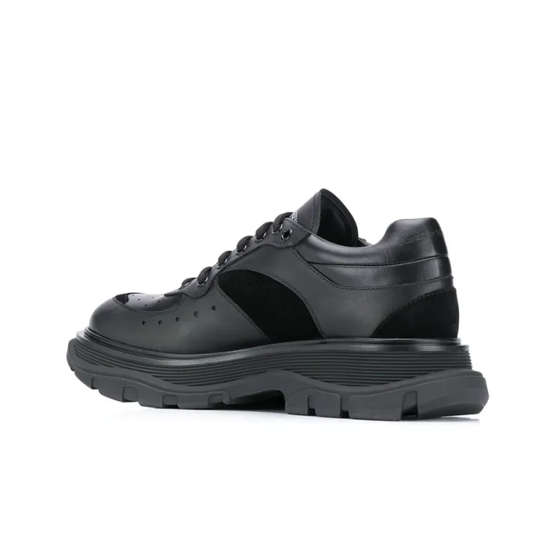 Alexander McQueen Tread Suede panelled Leather Trainers 'Black'-4