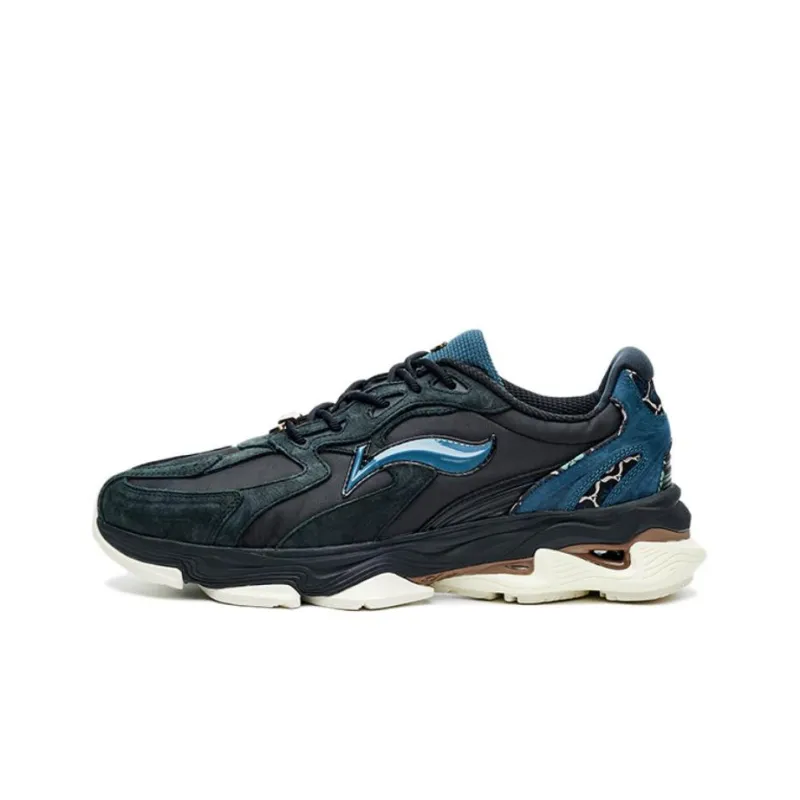 LI NING 1990 Cushioned Anti Slip And Wear Resistant Lightweight Low Top Running Shoes Men's Black Green-0