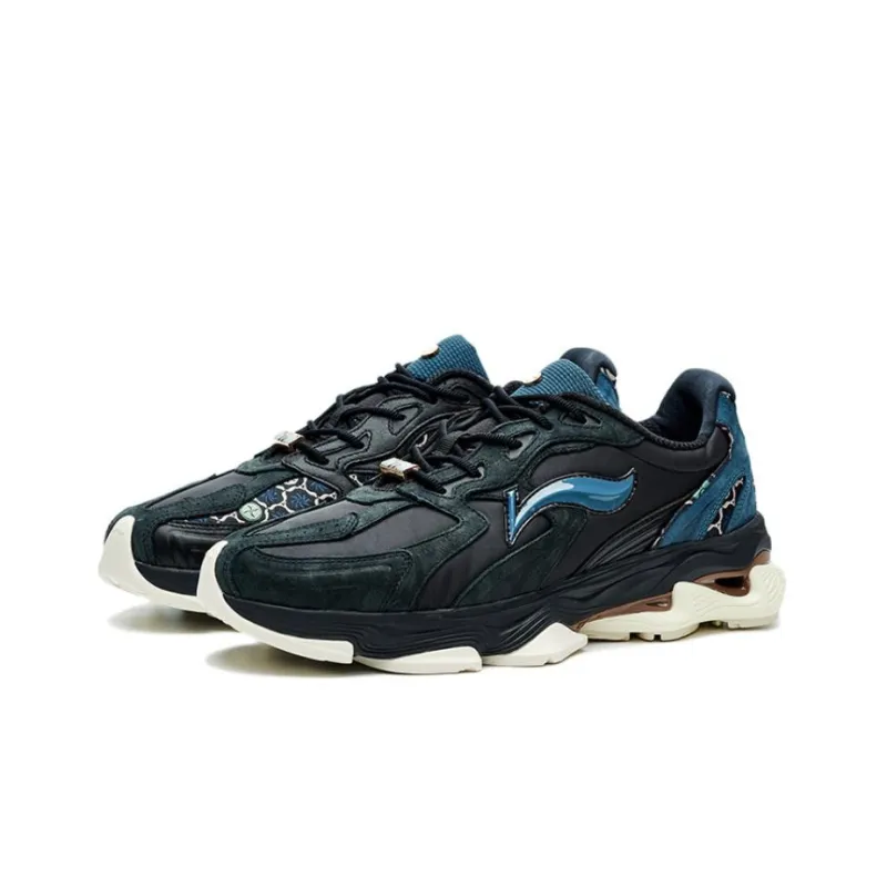 LI NING 1990 Cushioned Anti Slip And Wear Resistant Lightweight Low Top Running Shoes Men's Black Green-2