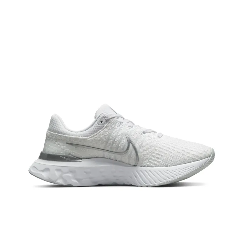 Nike React Infinity Run Flyknit 3 White Metallic Silver Women's-1
