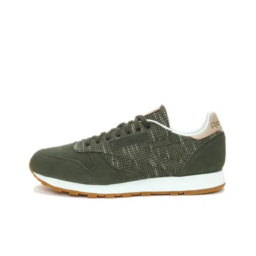 Reebok Classic Leather Running Shoes Men Low-Top Dark Green/White