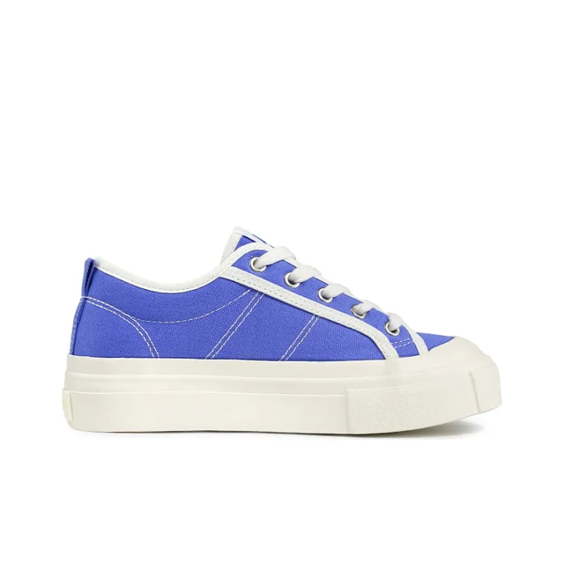 Warrior Wear Resistant Slip Resistant Low Top Skateboard Shoes Women's Royal Blue Beige-1