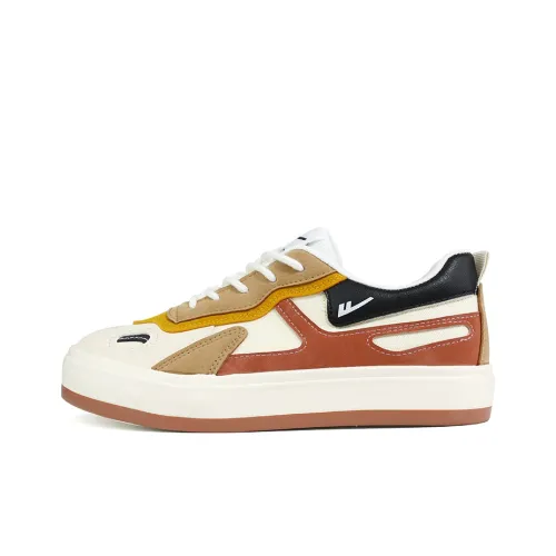 WARRIOR Skateboard Shoes Women's Low-Top Beige/Brick Red/Brown