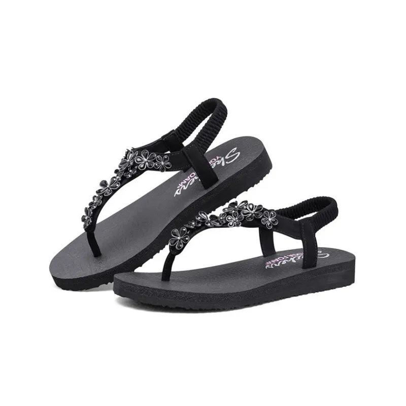 Skechers Meditation Rubber Sole Quiet Flip Flops Women's All Black-2
