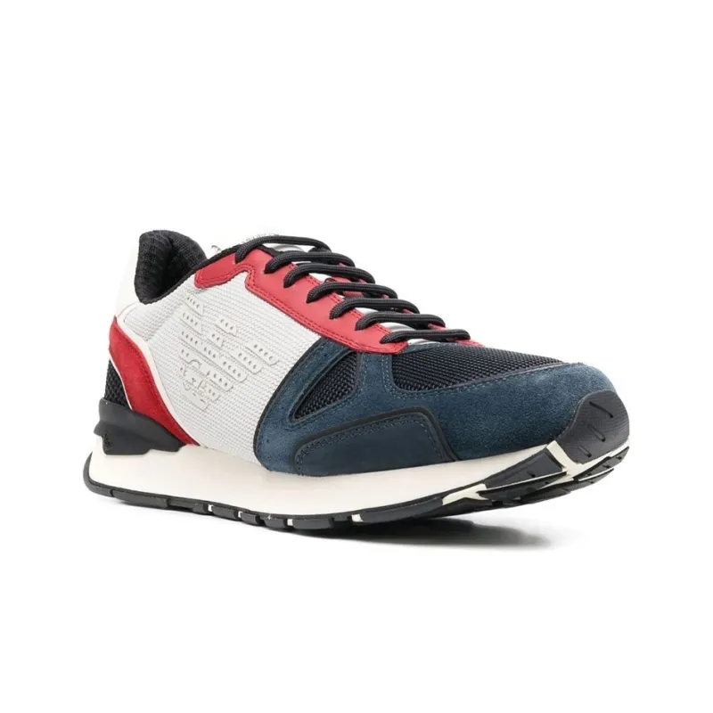EMPORIO ARMANI Abrasion Resistant Low Top Casual Shoes Men's White Blue Red-2