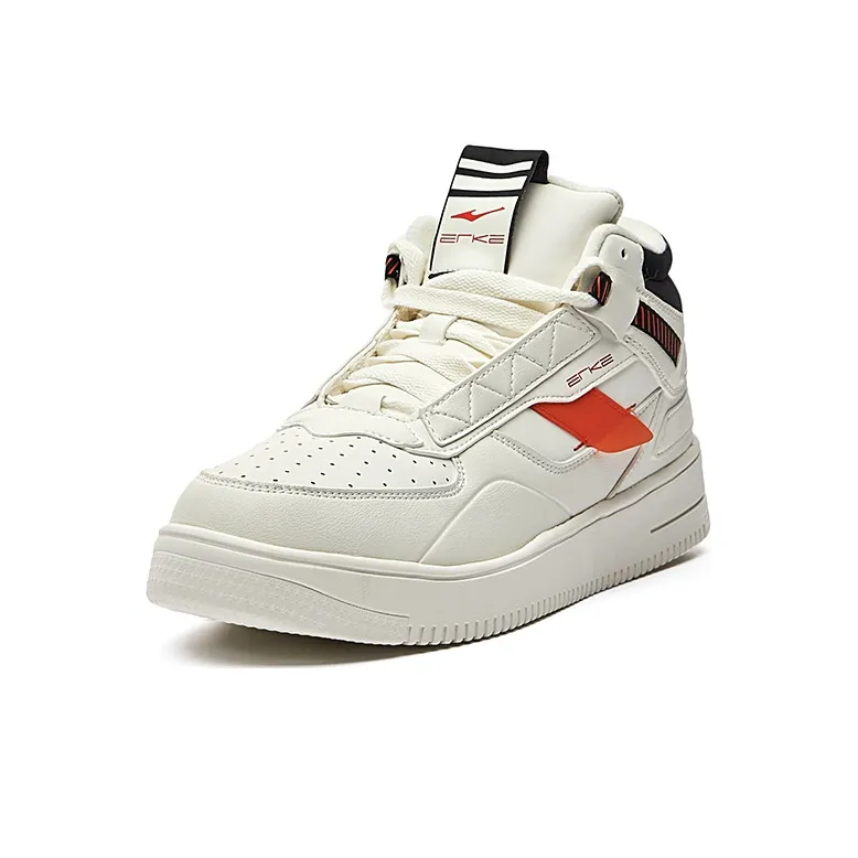 Erke Skateboard Shoes Men Mid Top Ivory White/Jet Black-2