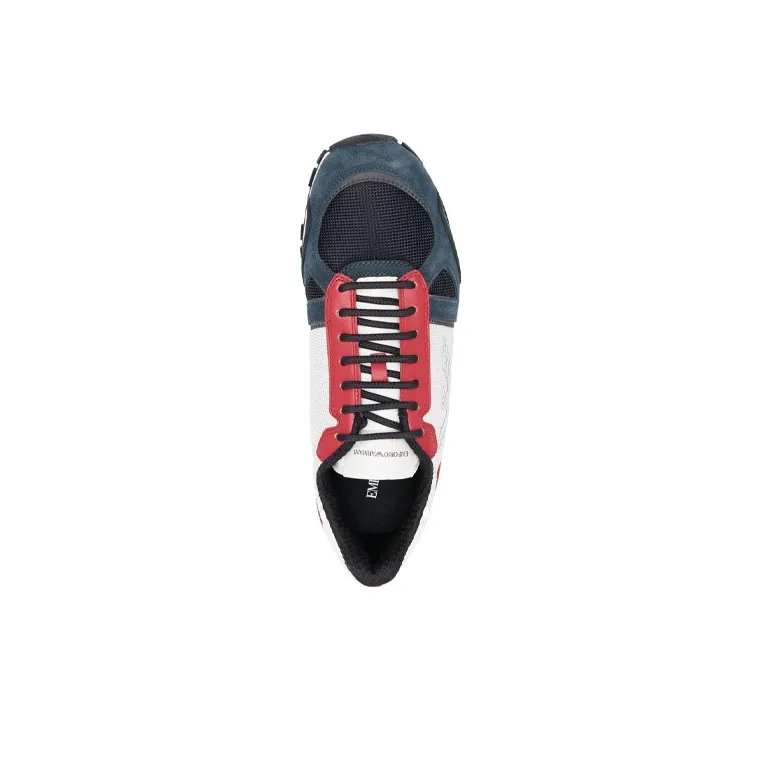 EMPORIO ARMANI Abrasion Resistant Low Top Casual Shoes Men's White Blue Red-4