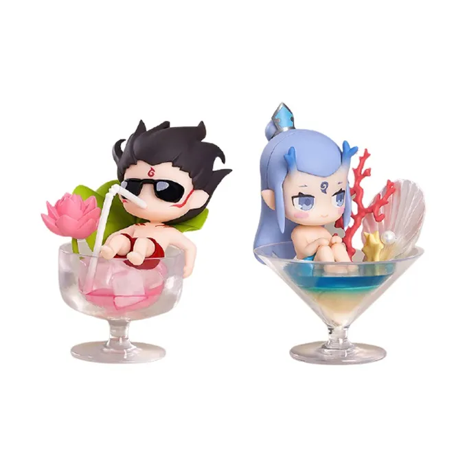 GSC Ne Zha Laughing Beauty, The Descending Demon Child, And Ao Bing, Vacation Set 5.5cm Chibi Figures-0