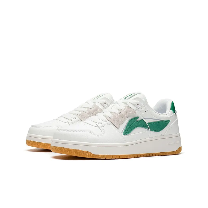 LiNing Slip Resistant Cushioning Abrasion Resistant Lightweight Breathable Low Top Skateboard Shoes Men's White Green-2