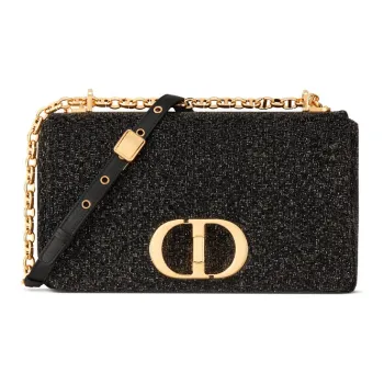 DIOR Caro Cow Leather Handbag Shoulder Bag Crossbody Bag Medium Size Women's Black