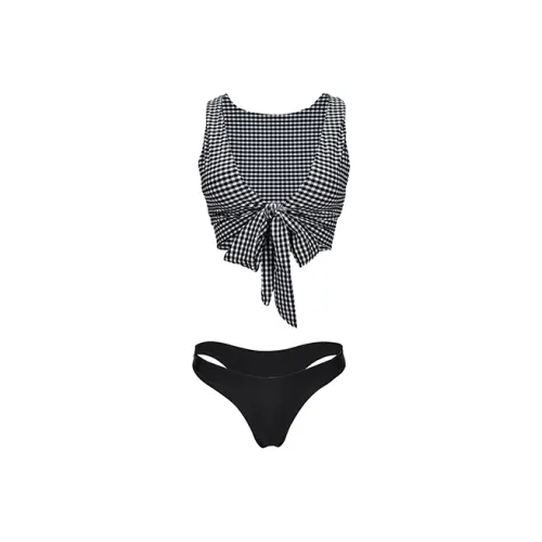 Yukari Swim Bikinis Women's Black/White Plaid Fabric