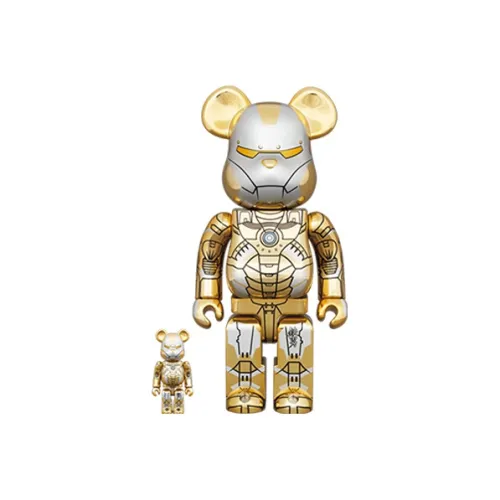 Bearbrick X Hajime Sorayama X Marvel Iron Man Reverse 100% & 400% Set Gold/Silver