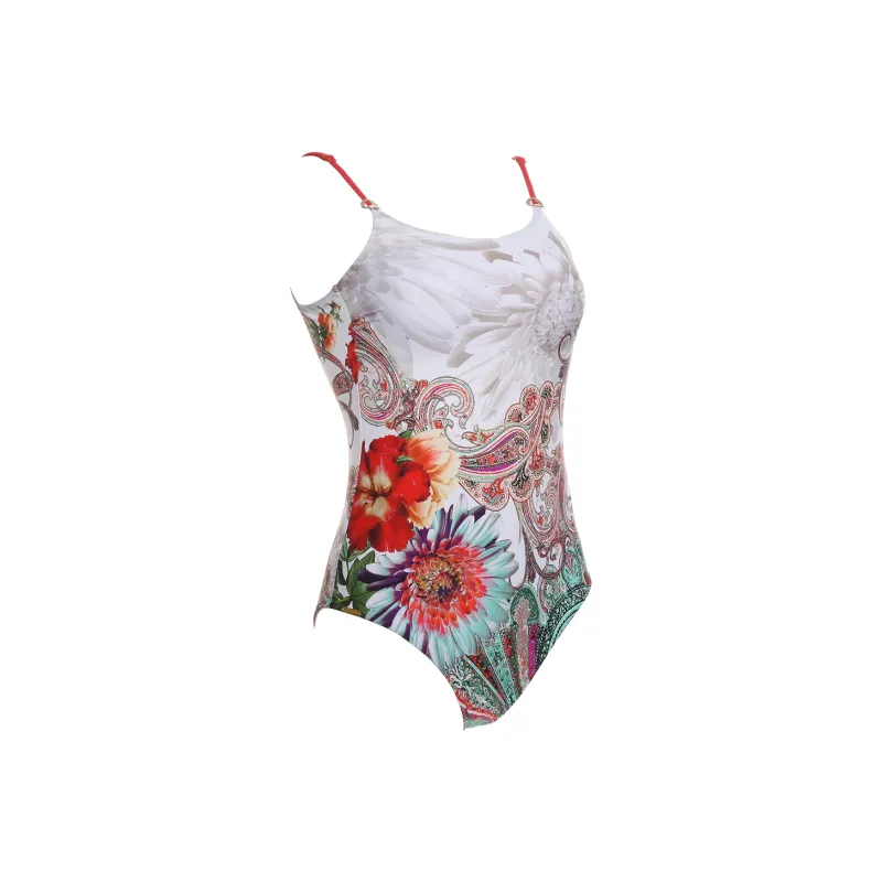 Selmark One Piece Swimsuits Women's White Base Print-1