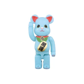 BE@RBRICK 400% Lucky Cat Good Luck Glow in The Dark Version Sky Blue Trendy Figures 28cm