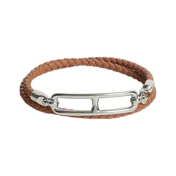 HERMES Leather Bracelets Unisex Brown