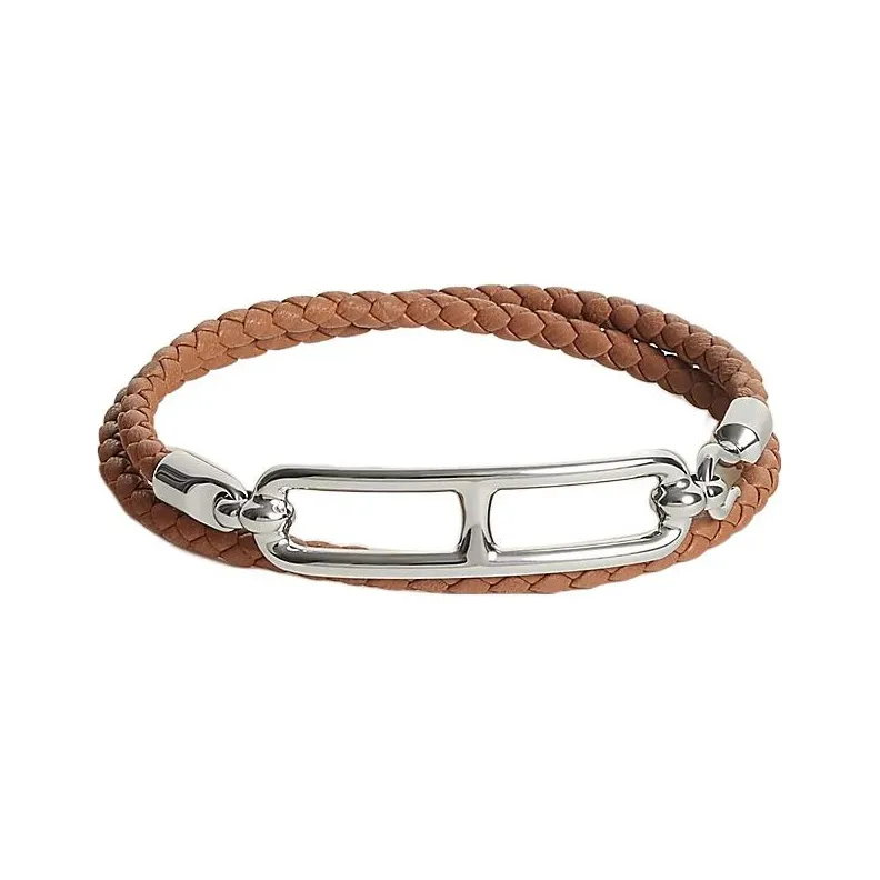 HERMES Leather Bracelets Unisex Brown-0