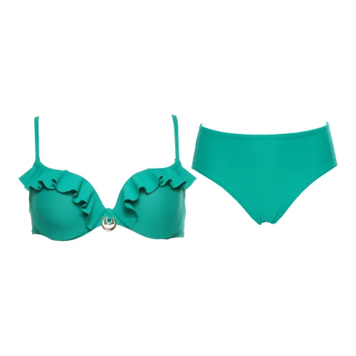 Selmark Women Solid Color Two-Piece Bikini Green