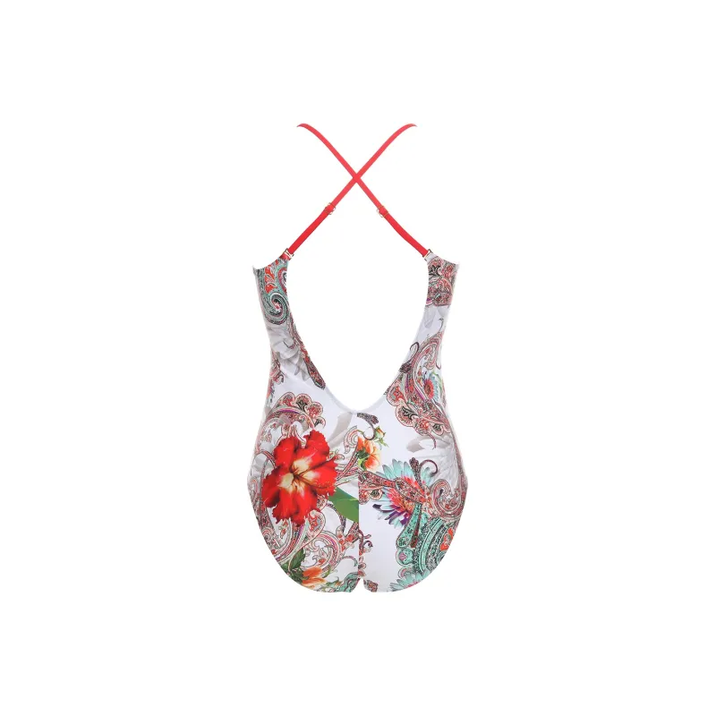 Selmark One Piece Swimsuits Women's White Base Print-2