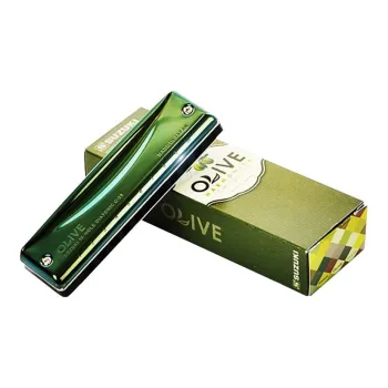 SUZUKI C 20 Olive Green Blues Blue Tune 10 Hole Bruce Harmonica