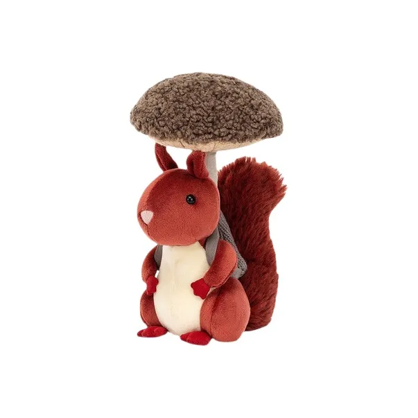 JELLYCAT Forest Animal Collection Mushroom Picking Little Squirrel Dolls Plush Doll 20cm High-3