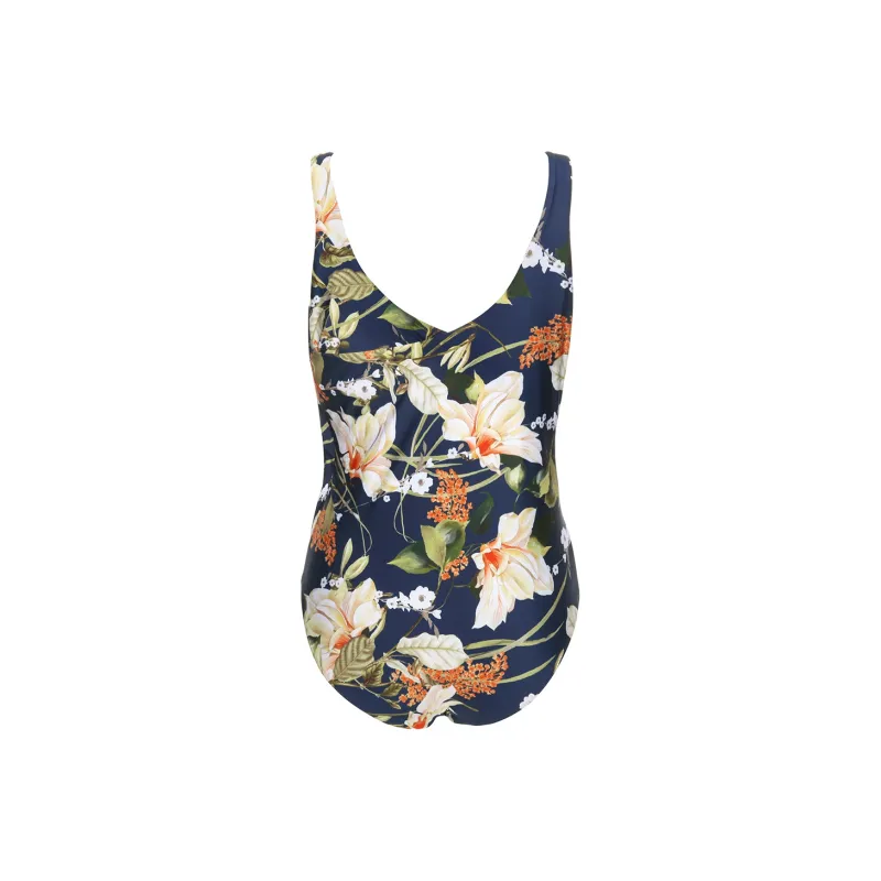 Selmark One-piece Swimsuit Women's Blue Background Print-1
