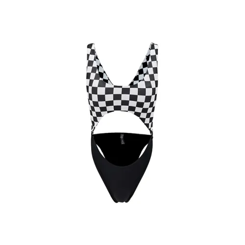 Yukari Swim Bikinis Women's Black/White Plaid Fabric