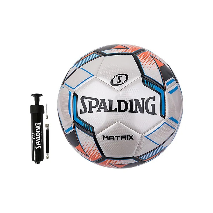 SPALDING Matrix Series Size 5 Soccer PVC Machine Stitched Soccer Ball Unisex White Blue Orange-4