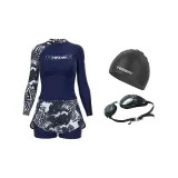 Octopus Black Swimming Cap+Octopus Black Swim Goggles+Gray Jellyfish Swimsuit