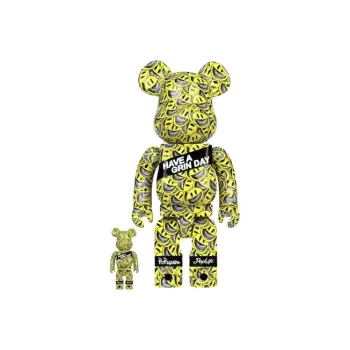 BE@RBRICK X Ron English 400%100% Yellow Smiley Face Trendy Figures 7cm/28cm