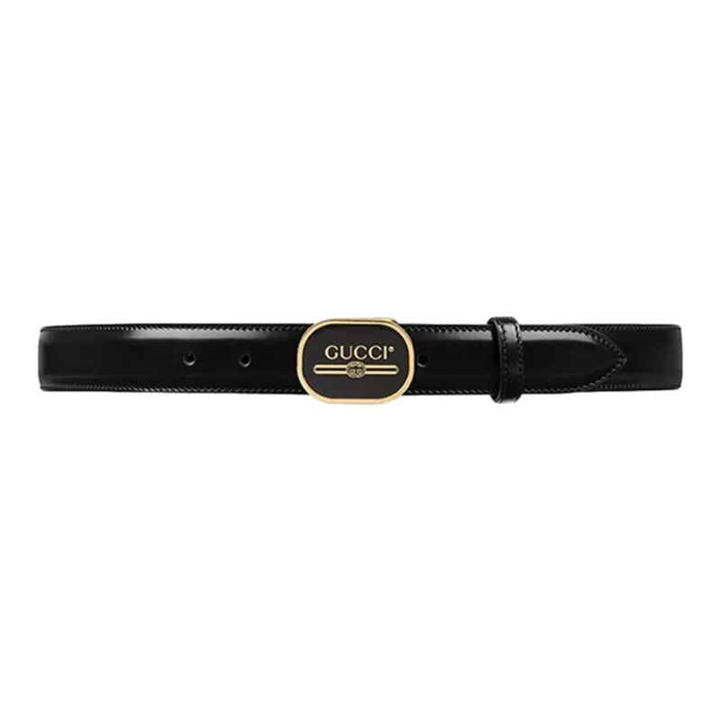 GUCCI Leather Leather Belts Men's Black Width  3cm-0